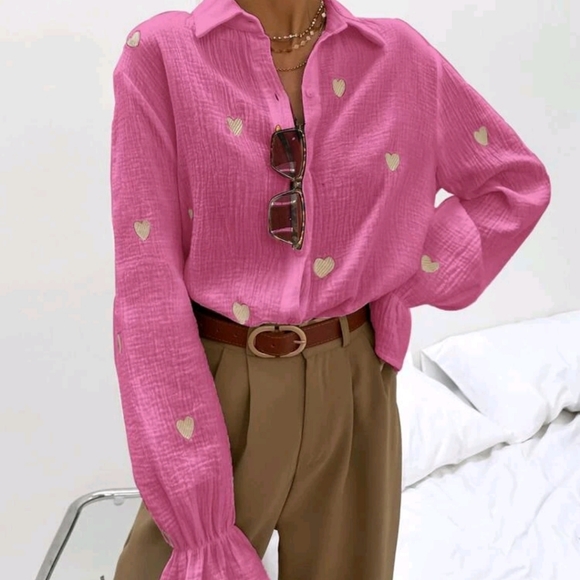 Heart Pattern Pink Blouse - Picture 4 of 6